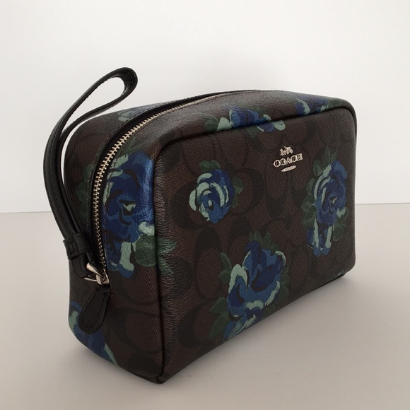 Coach Signature Jumbo Blue Floral Cosmetic Case - Picture 3 of 8